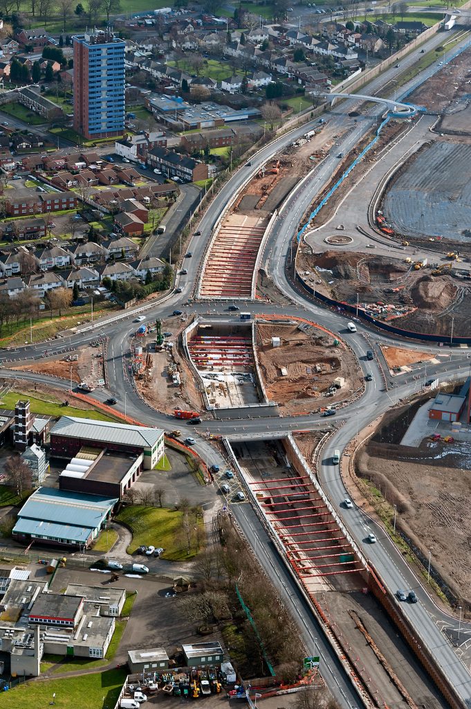 Ariel shot of the Construction of the A41 Underpass