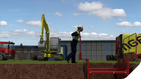 A 3D render of a Trench Box installation