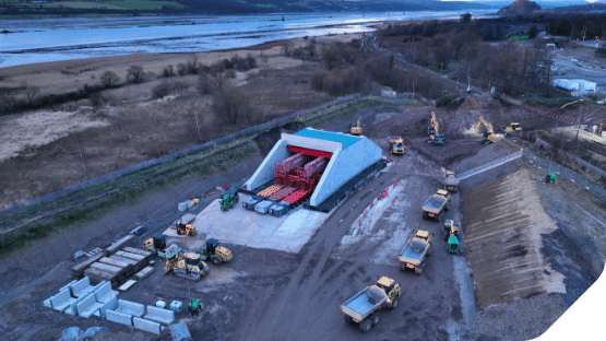 Bridge slide progress aerial shot